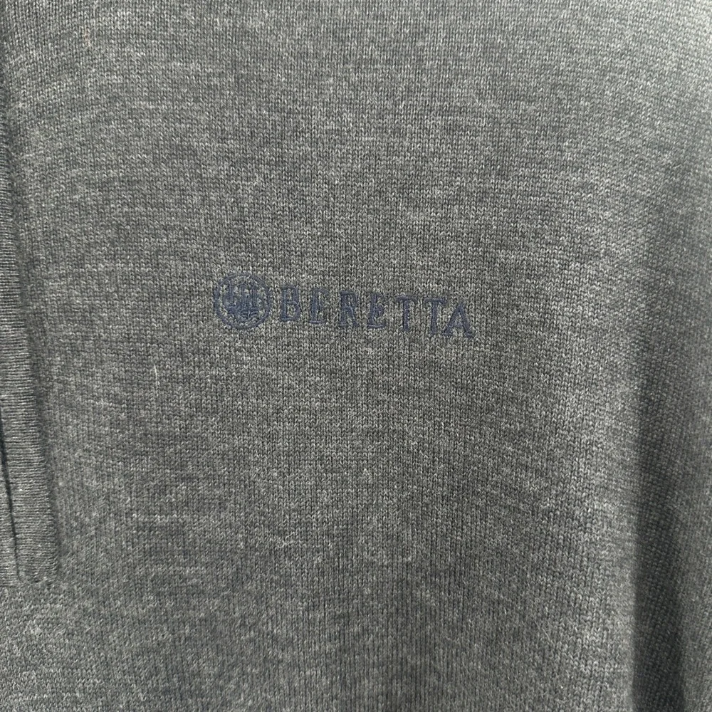 Beretta Quarter Zip Sweater Mens XL Charcoal Gray Solid 100% Merino Wool NWT